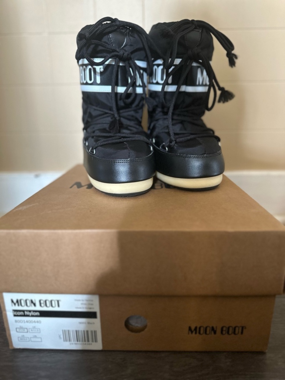 Kids Moon Boot Black Nylon Boots with Cream Soles